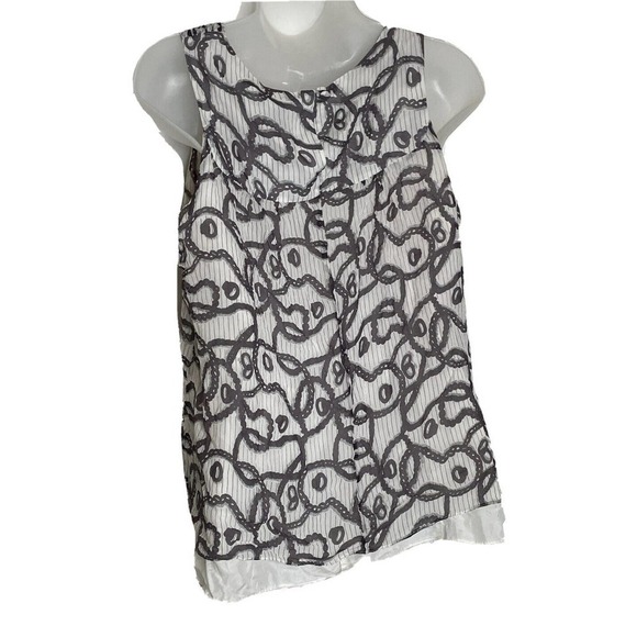 Sine Silk Overlay Sleeveless Top Blouse Chain Link Print Plum and Cream‎ Medium - Picture 5 of 9